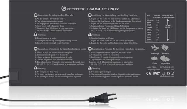 Detalle de KETOTEK Tappeto Riscaldante per semenzaio 220V, IP67, 21W (25,2 x 52,6 cm)