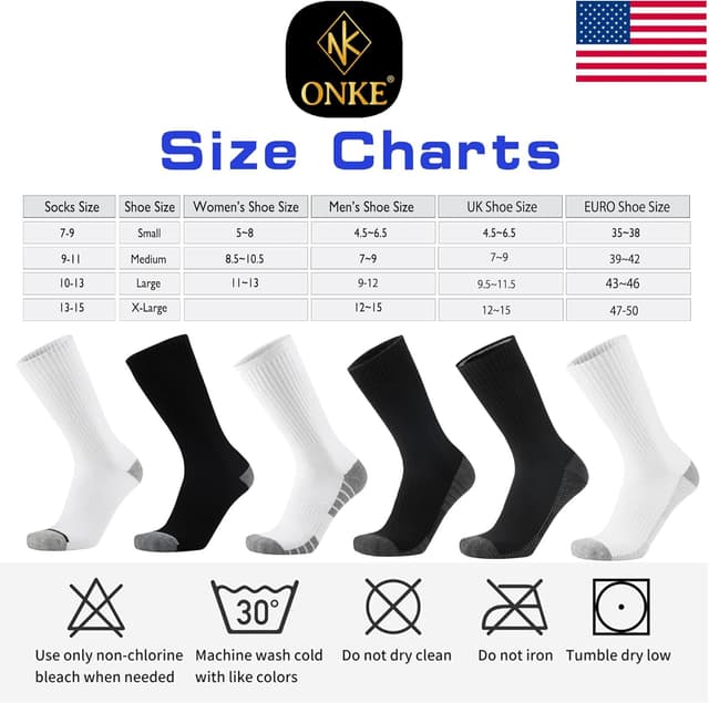 Detalle 2 de ONKE Max Full Cushion Crew Socks (Moisture Wicking, Odor Control) for Steel Toe Work Boots
