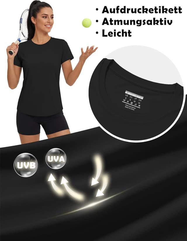 Detalle de MAGCOMSEN Damen UV-Shirt Kurzarm – Funktionsshirt für Sport, Yoga, Wandern & Wassersport