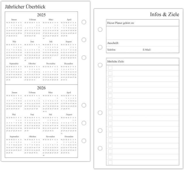 Detalle de newestor 2026 Wochenplaner Einlage A6 1 Woche/2 Seiten 📒