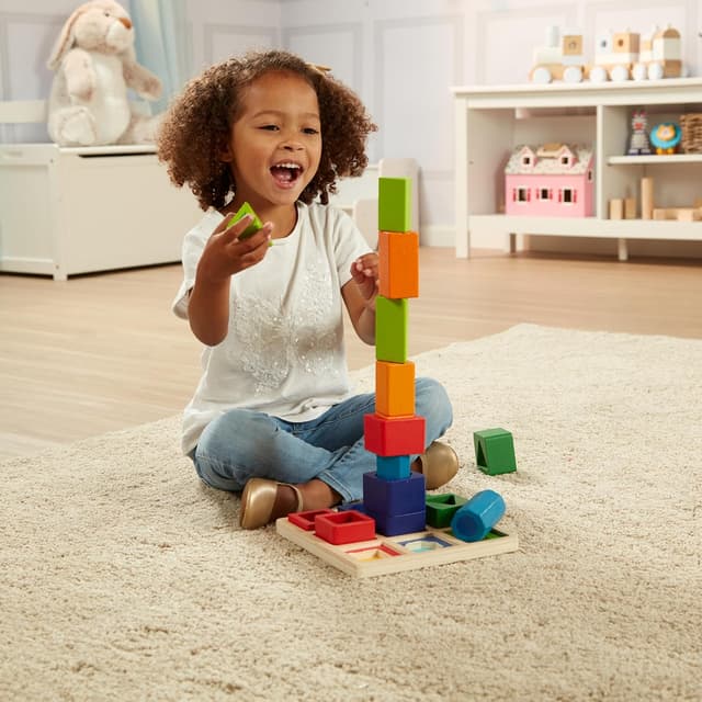 Detalle de Melissa & Doug Sortierset für aufeinanderfolgende Formen – Holzspielzeug mit 18 Klötzen