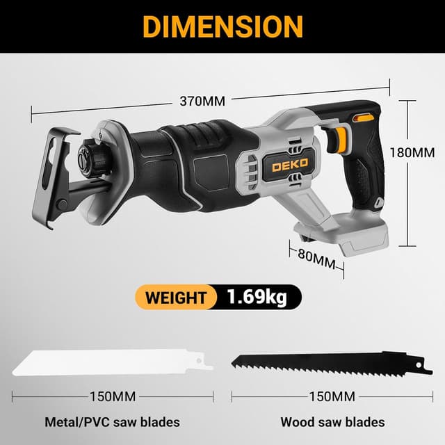 Detalle 2 de DEKOPRO 20V Cordless Reciprocating Saw with 2x2Ah Batteries – 3200 SPM Variable Speed