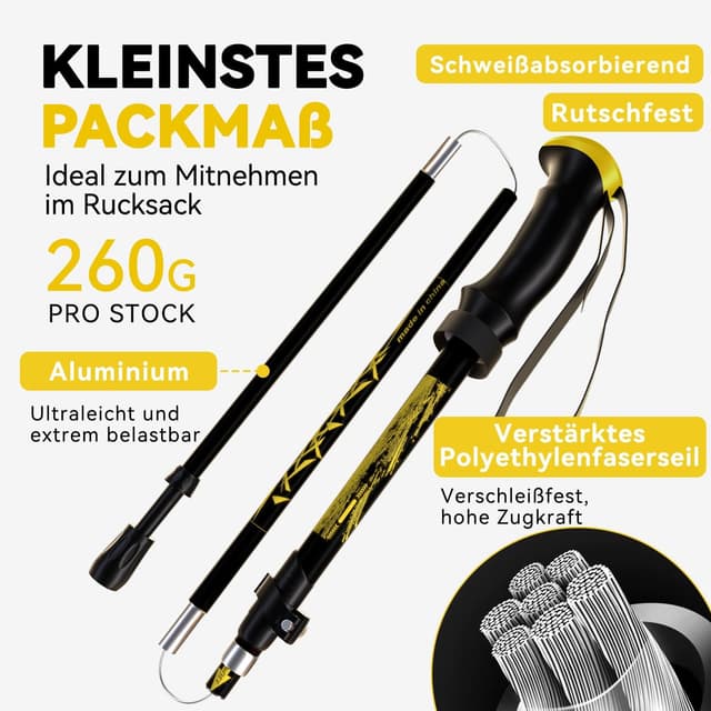Detalle 2 de DOBESTS Wanderstöcke für Nordic Walking: faltbar & verstellbar (110–130 cm) mit Gummipuffern und Tasche