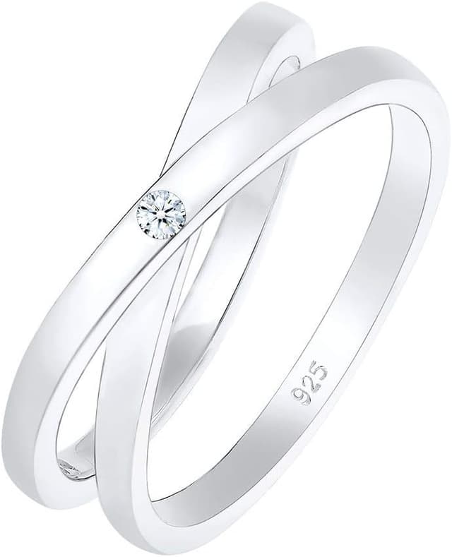 Detalle de Elli DIAMONDS Damen Wickelring Cross Diamant (0,015 ct.) aus 925 Sterling Silber