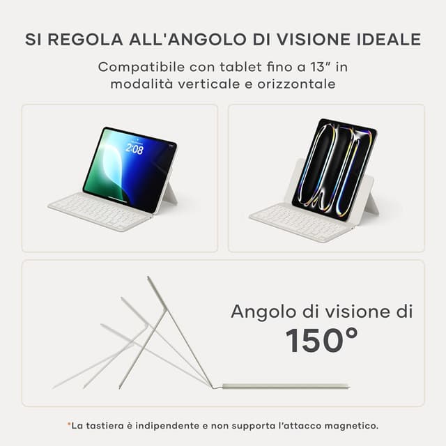 Thumbnail 6 de Satechi OntheGo™ Tastiera Wireless Bluetooth con Supporto Regolabile per iPad e Tablet, QWERTY US – fino a 3 dispositivi, Beige