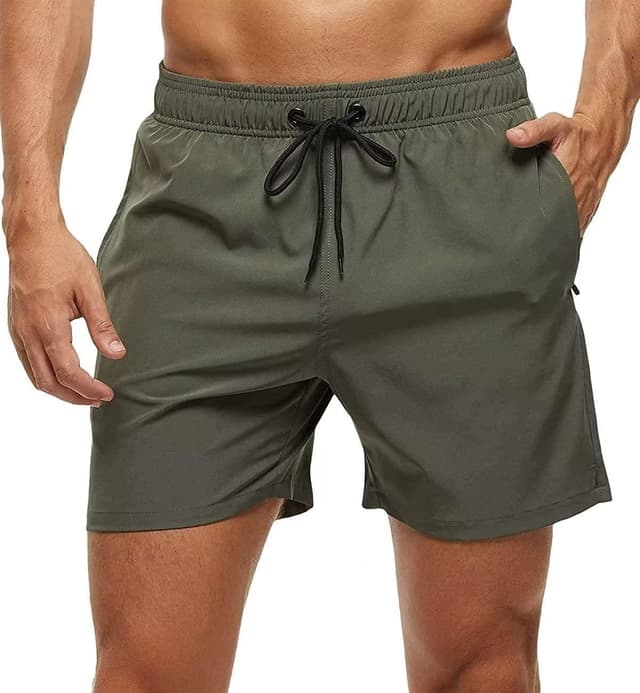 Detalle de YuKaiChen Men’s Quick-Dry Swim Shorts with Mesh Lining and Zipper Pockets