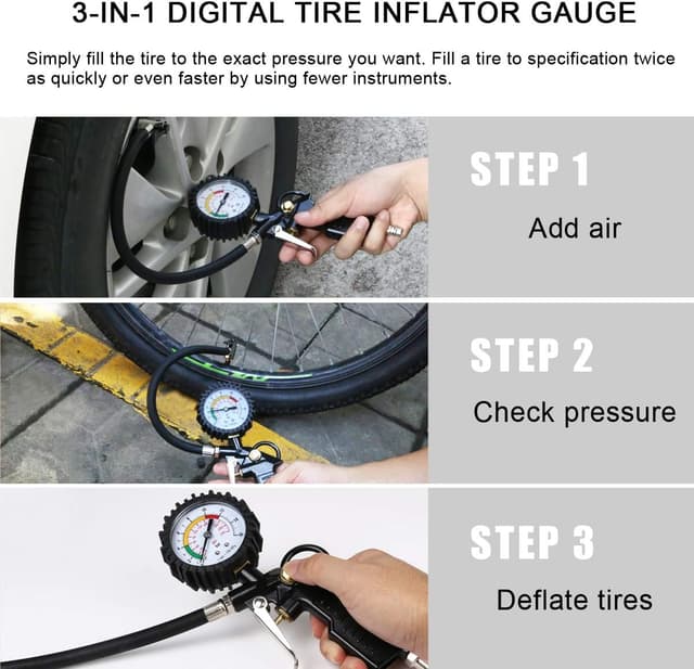 Detalle 2 de URAQT Tyre Pressure Gauge & 220 PSI Tyre Inflator with Pressure Gauge