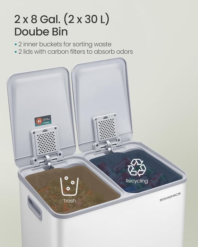 Thumbnail 2 de SONGMICS Kitchen Bin 2 x 30 L dual compartment