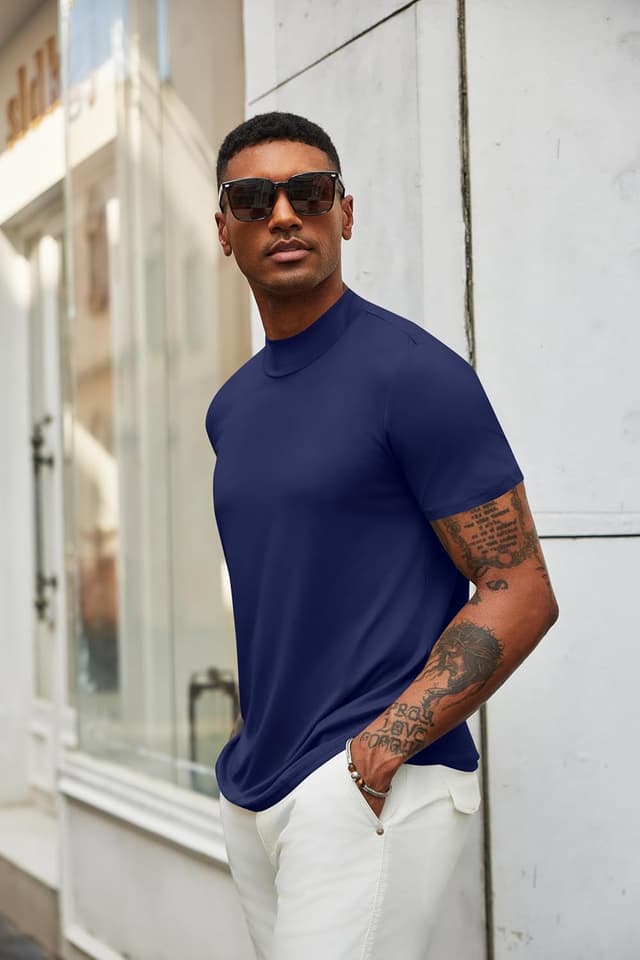 Detalle 2 de COOFANDY T-shirt col roulé manches courtes