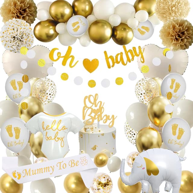 Imagen de Decoración Baby Shower Blanco Dorado Oh Baby en OfertitasTOP