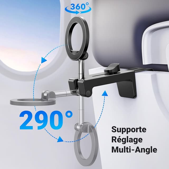 Detalle 2 de UGREEN Support Téléphone Avion Magnétique pliable – rotation 360°, MagSafe & support de voyage
