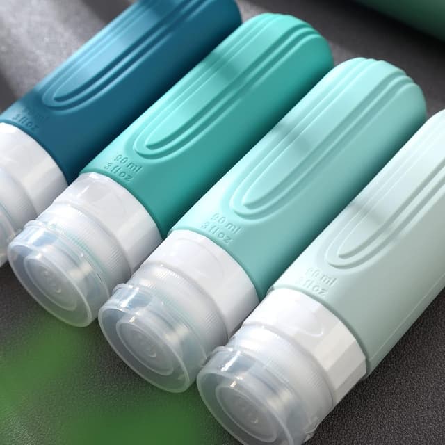 Detalle de Mrsdry Leak-Proof Silicone Travel Bottles (90ml) – TSA Approved Refillable Toiletry Containers, 4 Pack with Clear Bag