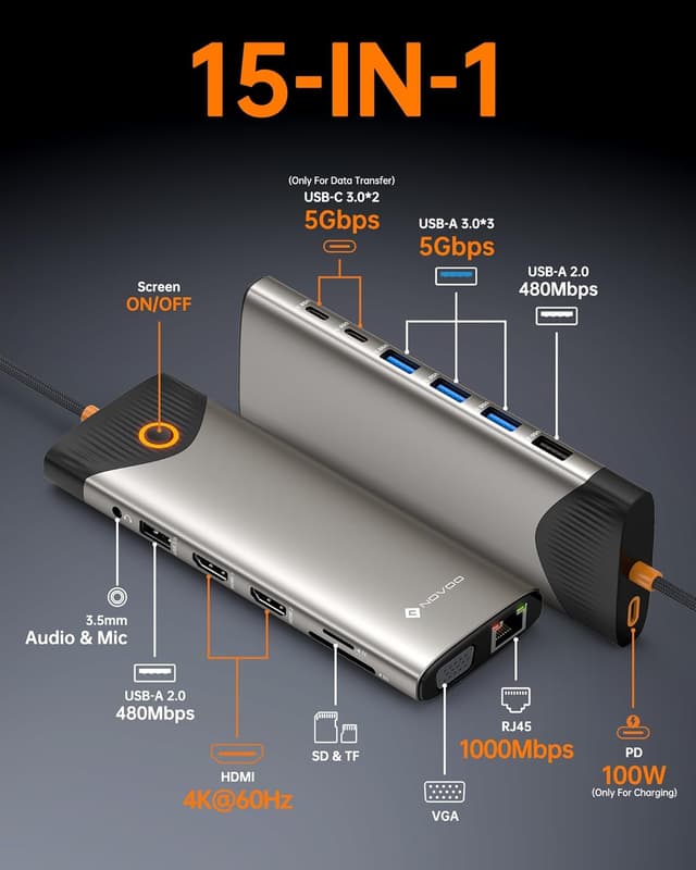 Thumbnail 1 de NOVOO USB C Docking Station 15-in-1 đź–Ą
