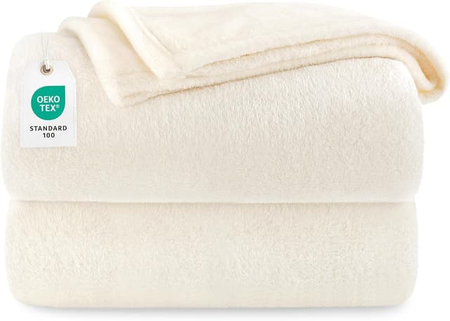 Detalle de berssen Plaid couverture polaire / flanelle en microfibre 200x230 cm, jeté de canapé beige et blanc