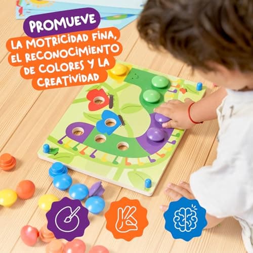 Detalle de Nene Toys Puzzle de madera Montessori para niños de 2+ años con botones de colores