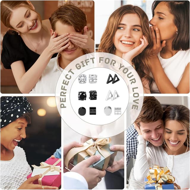 Thumbnail 6 de JENCVNL Magnetische Ohrringe aus Edelstahl – Set mit 4/6 Paaren (6/8 mm) mit Zirkonia-Optik