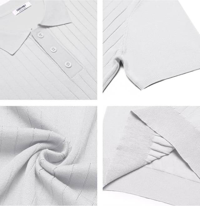 Detalle de COOFANDY Polo Homme tricoté manches courtes stretch à 3 boutons