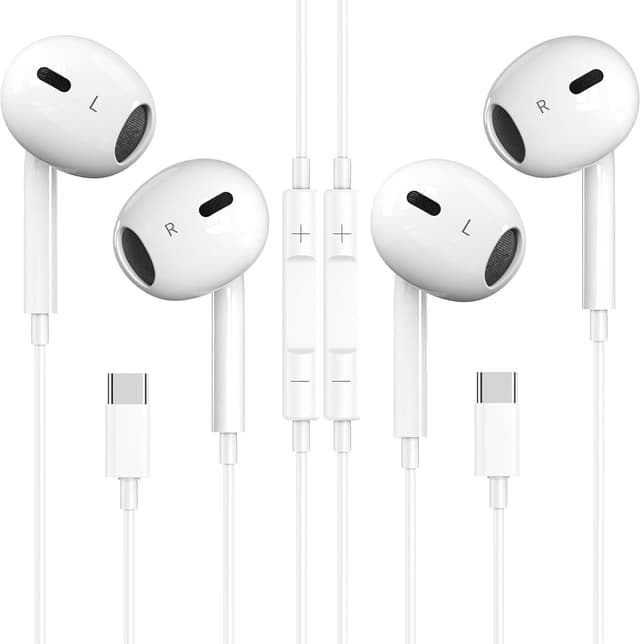 Detalle de USB-C wired in-ear headphones (2-pack) with mic, volume control and noise cancelling – White