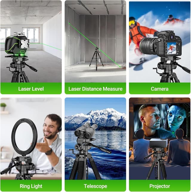 Detalle 2 de Trépied Huepar 172 cm pour niveau laser avec tête panoramique 3 directions