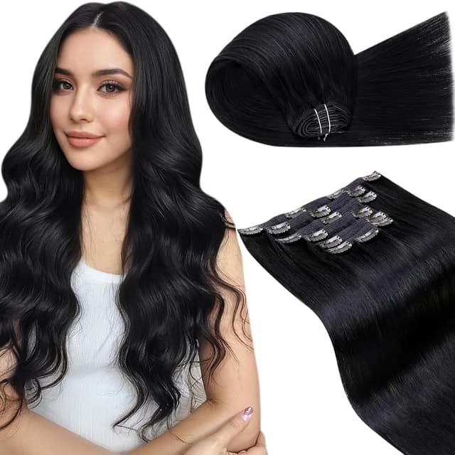 Detalle de LaaVoo Extension Capelli Veri Clip 135g, 7 pz Nero Naturale (40 cm) con clip