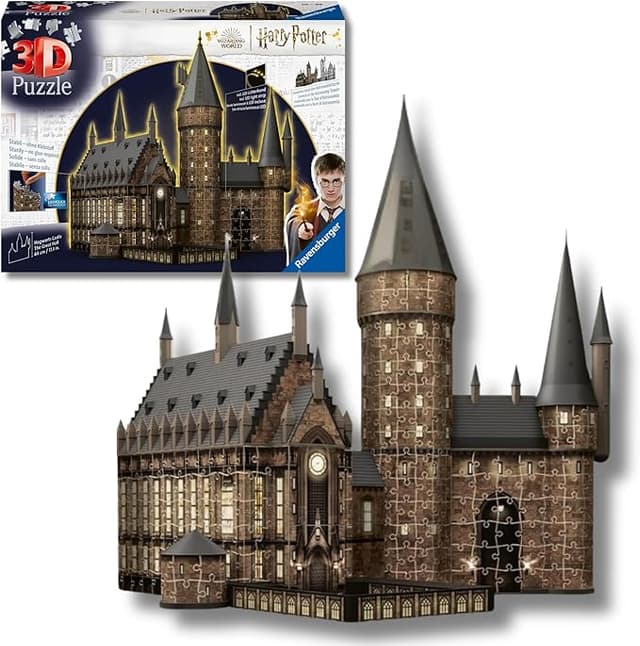 Detalle de Ravensburger Puzzle 3D Castillo de Hogwarts con Luz 🧩