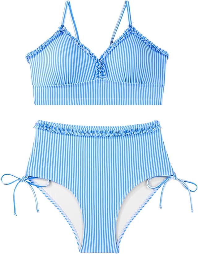 Detalle de Herseas Women’s Splice Ruffle Trim Bikini Set with Tie Side High Waisted Bottom