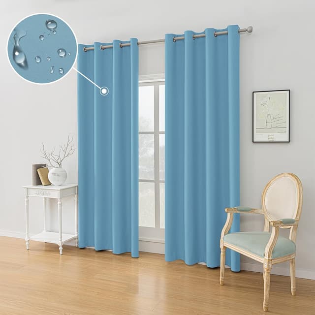 Detalle 2 de Ystyle lot de 2 rideaux occultants imperméables 140x145 cm bleu clair