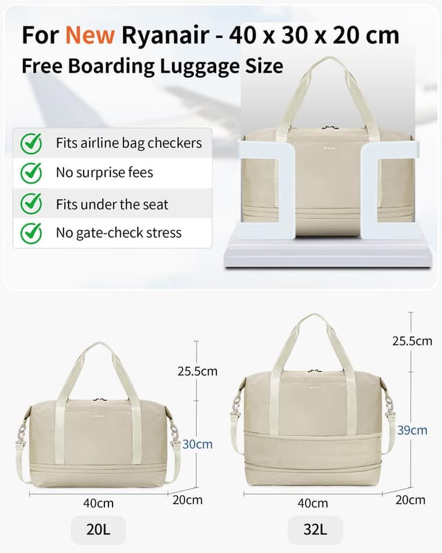 Detalle de ECOHUB expandable underseat cabin bag for Ryanair 40x30x20 cm with removable wet pocket (beige)