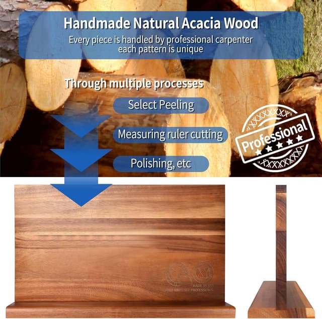 Detalle 2 de XYJ Extra Large Magnetic Knife Block (Acacia Wood) – Double-Sided Holder with Strong Magnetic Strip, No-Drill Storage
