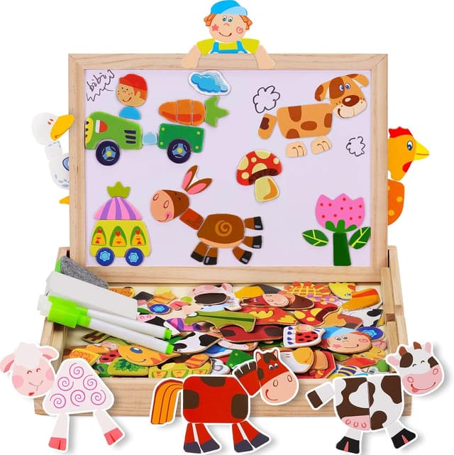 Thumbnail 6 de COOLJOY magnetisches Holzpuzzle mit Magnettafel (120+ Teile) für Kinder ab 2–3 Jahren
