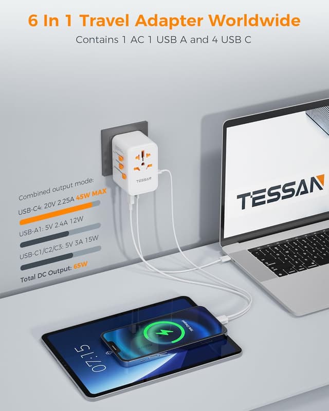 Detalle de TESSAN GaN III chargeur voyage 65 W