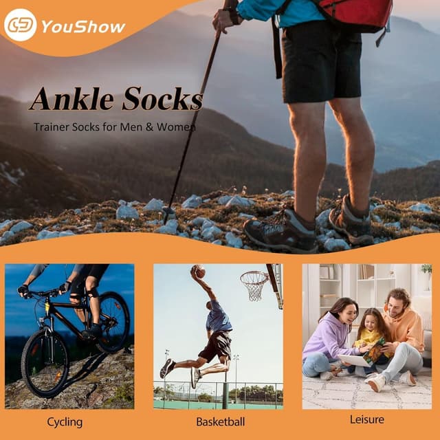 Detalle de YouShow Cotton Trainer Socks 10 Pairs – Ankle Sports Socks for Men & Women (Anti-Blister)