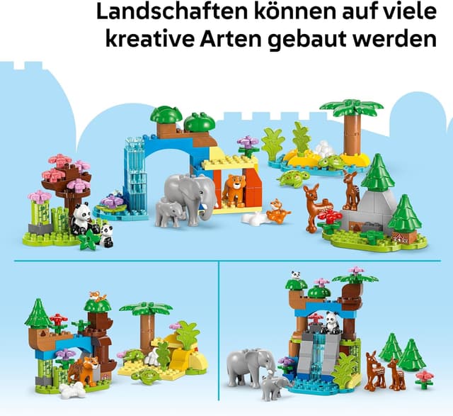 Detalle de LEGO DUPLO Town Wildtier-Familien 3-in-1 (Set 10446) – Lernspielzeug ab 2 Jahren mit Schildkröte, Tiger, Elefant, Hirsch & Panda