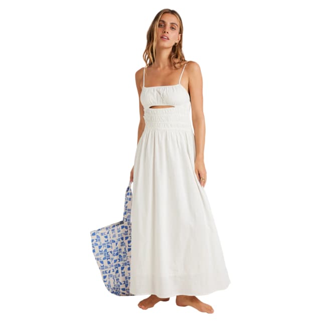 Detalle de Billabong Cloud: maxivestido de mujer jaspeado de algodón con cinturita fruncida