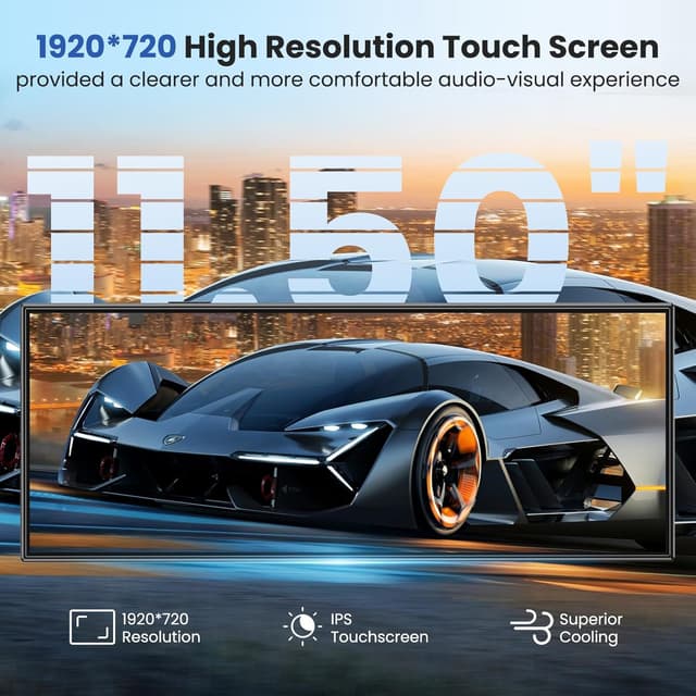 Detalle 2 de 11.5-inch Wireless CarPlay & Android Auto Car Tablet Pro Max with 4K Front and 1080P Rear Camera, Mirror Link, AUX/FM/Bluetooth, 64GB SD