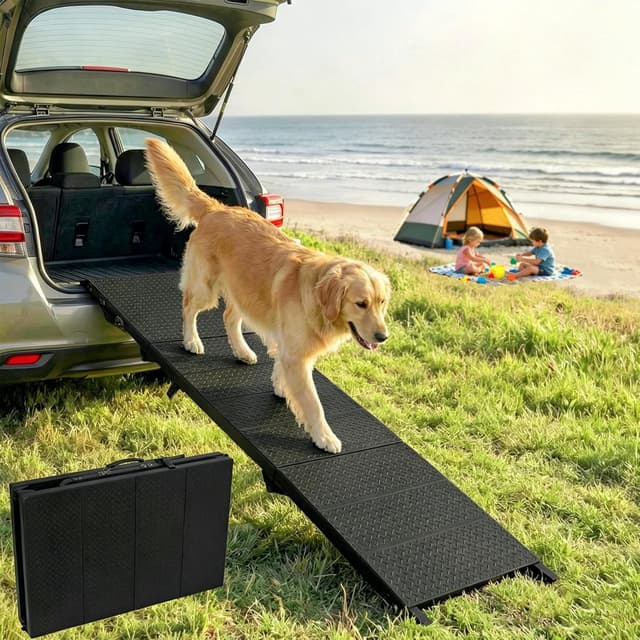 Detalle de Niubya Foldable Dog Steps & Pet Stairs Ramp (180cm, aluminium frame) – supports up to 113kg