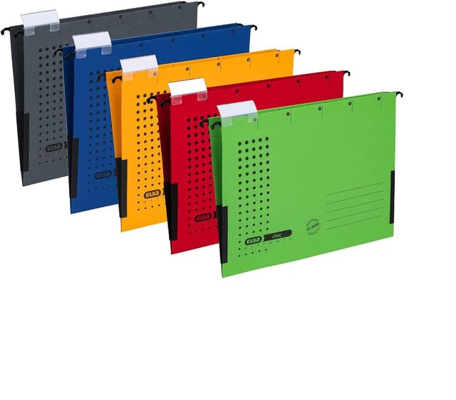 Detalle de Elba lot de 5 pochettes suspendues A4 en carton kraft à motif grenouilles (5 couleurs) avec onglets