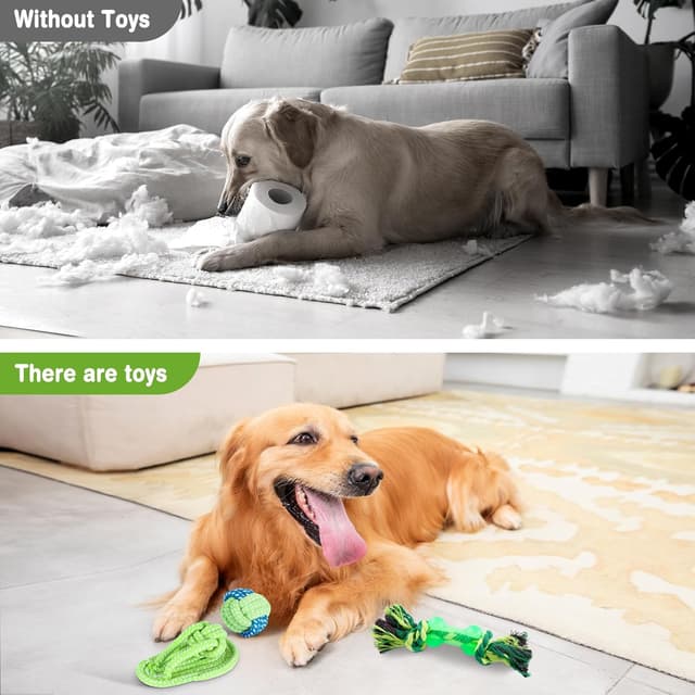 Detalle de ZONJIE 9er Hundespielzeug-Set aus Baumwollseil – Kauspielzeug gegen Möbelbeschädigung