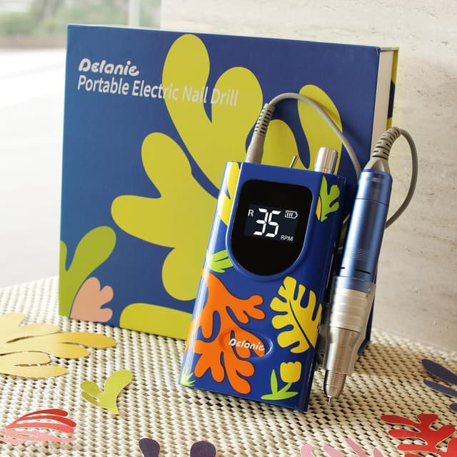 Detalle 2 de Delanie Professioneller Nagelfräser (35000 U/min) – wiederaufladbar mit 6 Bits, LCD und variabler Drehzahl, blau im „Matisse“-Stil