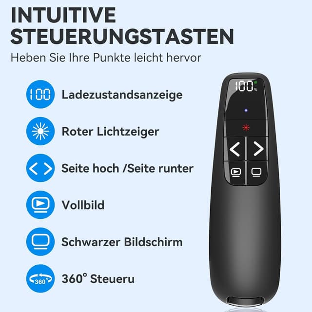 Detalle de USB-C Präsentationsfernbedienung mit 100 ft