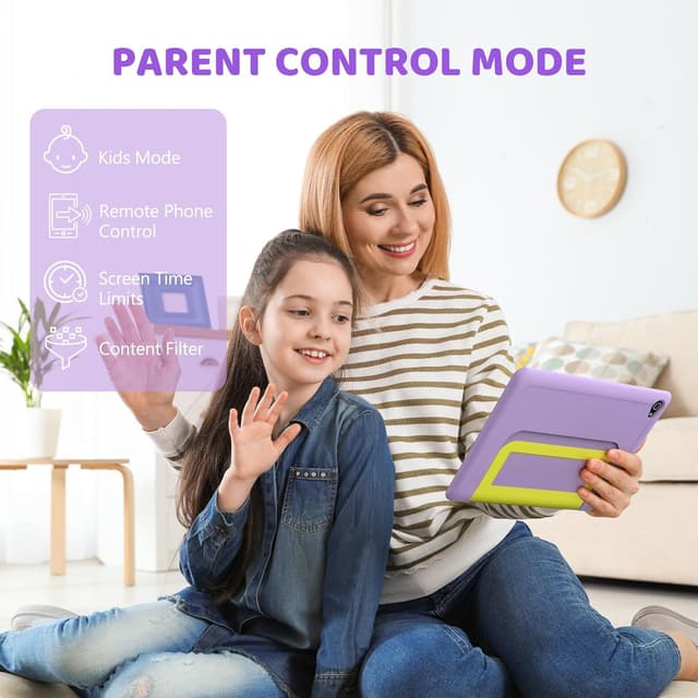 Detalle de MUISOO 10 Inch Kids Tablet (Android 14) with Octa-Core, 8GB RAM, 64GB Storage, 1TB microSD support, dual cameras & parental controls (Purple)