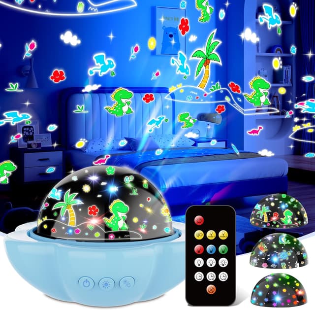Detalle de JKGIFTS Kinder-Nachtlicht Dinosaurier & Sternenhimmel-Projektor (4-in-1) mit Fernbedienung