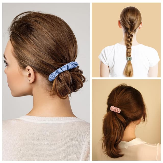Detalle de (8 Stück) Lolalet Seiden-Scrunchies aus Satin in 8 Farben – Haargummis für Pferdeschwanz, Damen & Mädchen