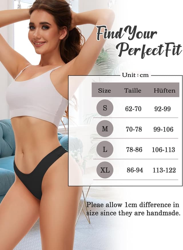 Detalle de Evolyline Baumwolle Tanga Damen String-Set (95% Baumwolle, 5% Elasthan) – atmungsaktiv & bequem