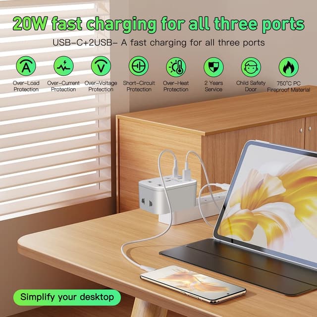 Thumbnail 6 de AUNNO UK to European Plug Adapter PD 20W, 2 USB ⚡