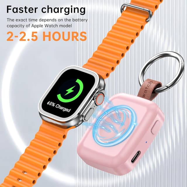 Detalle 2 de ACEQINGSE Portable Wireless Charger for Apple Watch (1200mAh) Magnetic Pink