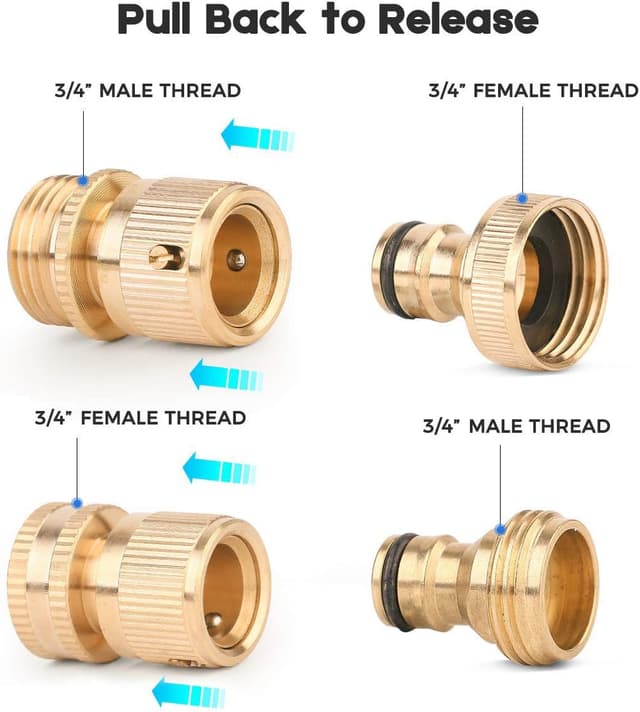 Detalle 2 de Hydrogarden brass quick garden hose connector set (3/4" BSP) – male & female quick end fittings