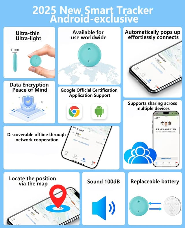 Detalle de HDCORBETTS Android Tracker Smart Tracker (2026) for Google Find My Device network – blue