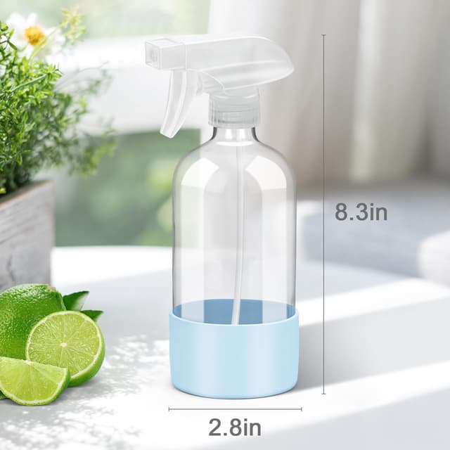 Detalle de Rionisor 16 oz Refillable Glass Spray Bottles with Silicone Sleeve Protection and Adjustable Nozzle (Blue, 1-Pack)