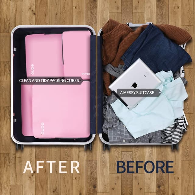 Detalle 2 de Eono by Amazon komprimierbares Packwürfel-Set (rosa), 4-teilig – Packtaschen & Gepäck-Organizer für Rucksack und Koffer